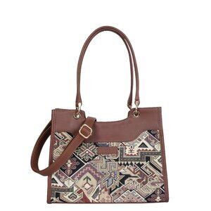 Women's Geometric Pattern Tapestry Fabric Top Handle Satchel & Crossbody Bag